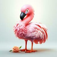 3d desenho animado fofa Rosa flamingo pássaro branco fundo foto