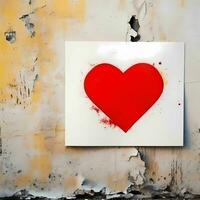 branco papel com vermelho coração imagem em grunge parede fundo foto
