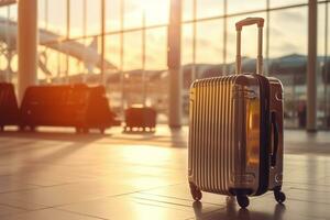 viagem mala de viagem e Jaqueta às a aeroporto embarque área ai gerado foto