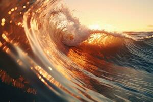 fechar-se do oceano quebra ondas. pôr do sol alvorecer falhando mar pausa ai gerado foto