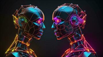 artificial inteligência cabeça retrato com intrincado partes robótico cyborg futurista Projeto Novo fundo generativo ai foto