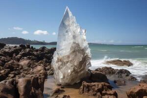 grande rochoso cristal em a costeiro linha generativo ai foto