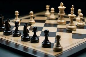 xadrez figuras em a tabuleiro de xadrez dentro a meio do a jogos generativo ai foto
