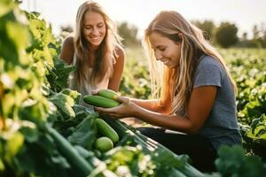 meninas com pepinos em ensolarado dia foto