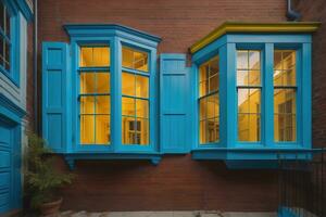 colorida janelas do uma típica casa dentro a cidade, ai generativo foto