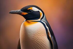 fofa pinguim em pé dentro frente do sólido cor fundo. ai generativo foto