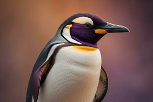 fofa pinguim em pé dentro frente do sólido cor fundo. ai generativo foto