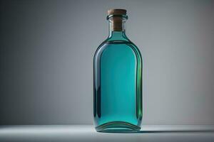 garrafa com uma líquido em uma sólido cor fundo. ai generativo foto