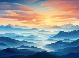 montanha panorama com azul céu e laranja cores foto