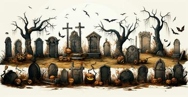 sombrio lápides dentro a cemitério, dia das Bruxas festival do a morto - ai gerado imagem foto