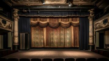 vazio, velho, abandonado, Década de 1920 teatro etapa com cortinas foto