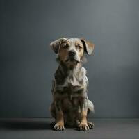 retrato fofa do uma cachorro e uma gato olhando às a Câmera dentro frente do uma branco fundo foto