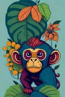 uma detalhado ilustração do uma macaco para uma camiseta projeto, papel de parede, moda foto