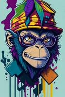 uma detalhado ilustração do uma macaco para uma camiseta projeto, papel de parede, moda foto