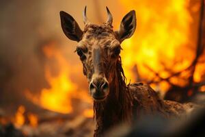 animais fuga a partir de fogo ecológico catástrofe, floresta fogo generativo ai foto