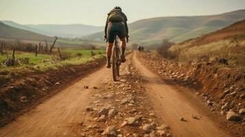 ciclismo turismo, ciclismo dentro a região selvagem generativo ai foto