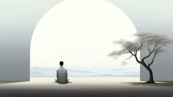 homem e branco árvore dentro meditação japonês estilo generativo ai foto
