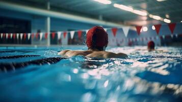 homem dentro uma natação boné nada dentro a piscina generativo ai foto