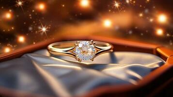 luxo ouro noivado anel com diamante generativo ai foto