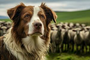 cachorro pastor guardando ovelha generativo ai foto