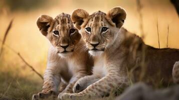 leão filhotes com mãe dentro masai mara nacional parque. ai generativo foto