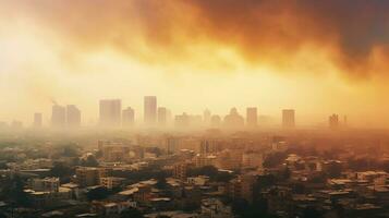 fogo perto dentro a cidade. fumaça e cheiro poluir generativo ai. foto