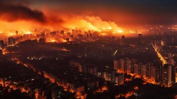 fogo perto dentro a cidade. fumaça e cheiro poluir generativo ai. foto