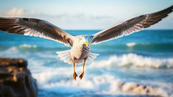 gaivota dentro voar fechar-se do uma gaivota dentro voar ai generativo foto