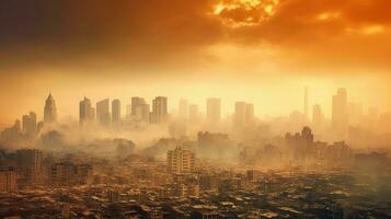 fogo perto dentro a cidade. fumaça e cheiro poluir generativo ai. foto