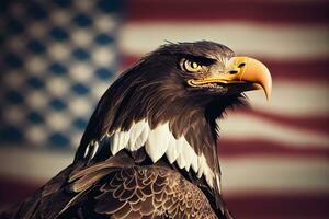 americano Águia com americano bandeira. ai generativo foto