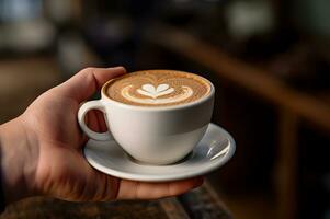 fresco cappuccino café mantido de mão foto
