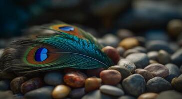 pavão pena vitrines vibrante cores, elegância, e beleza dentro natureza gerado de ai foto