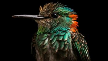 uma vibrante, multi colori pássaro empoleirar-se em uma ramo dentro natureza gerado de ai foto