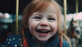 sorridente, alegre, fofa criança traz felicidade ao ar livre, 1 pessoa alegria gerado de ai foto