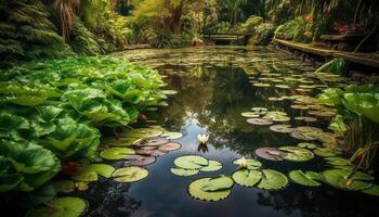 a verde plantar reflete dentro a tranquilo lago, exibindo natureza beleza gerado de ai foto