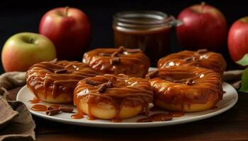 frescor e Doçura em uma placa, uma gourmet chocolate rosquinha gerado de ai foto