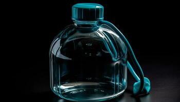 transparente vidro garrafa com azul líquido, refletindo limpar \ limpo fundo gerado de ai foto