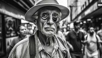 velho formado homens e mulheres dentro Preto e branco retrato, ao ar livre gerado de ai foto