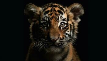 majestoso tigre, listrado beleza, encarando com agressão, gato selvagem dentro natureza gerado de ai foto