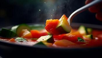 frescor e saudável comendo uma vegetariano gourmet salada para almoço gerado de ai foto