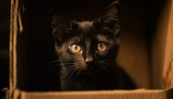 fofa gatinho sentado, olhando às Câmera com curioso brincalhão olhos gerado de ai foto