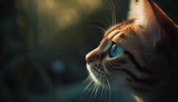 fofa gatinho sentado dentro grama, encarando com amarelo olhos gerado de ai foto