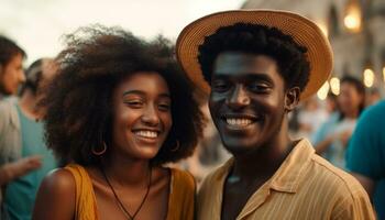 sorridente homens e mulheres, jovem adultos, felicidade, alegre jovem mulheres gerado de ai foto