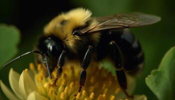 ocupado querida abelha colheita acima pólen a partir de uma amarelo flor gerado de ai foto