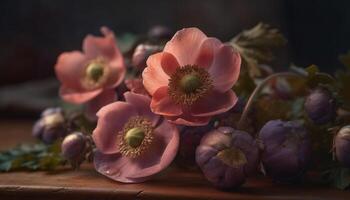 uma fresco Rosa flor cabeça flores dentro natureza fechar acima beleza gerado de ai foto