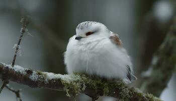 uma lindo Nevado coruja empoleirar-se em uma ramo dentro inverno gerado de ai foto