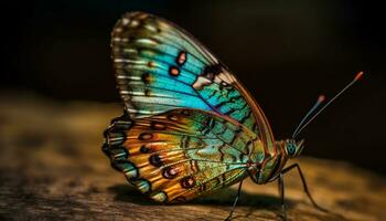 uma vibrante borboleta descansos em uma colorida flor dentro natureza gerado de ai foto