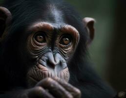 fofa macaco dentro a selvagem, encarando com triste expressão gerado de ai foto