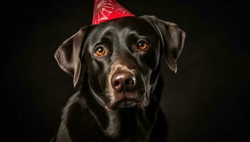 fofa cachorro retrato, olhando às Câmera, Preto fundo, pequeno gerado de ai foto