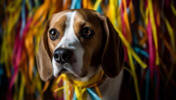 fofa cachorro com amarelo pelagem, brincalhão e olhando para amizade gerado de ai foto